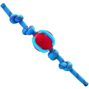 PJB22 KONG Ball with Rope Assorted Jaxx Brights
