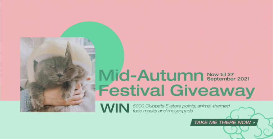 Mid-Autumn Festival Giveaway Win: 5000 Clubpets E-store points, animal-themed facial mask and mousepad